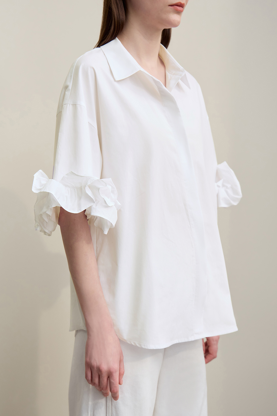 Lapel Twist Pleat Cotton Shirt