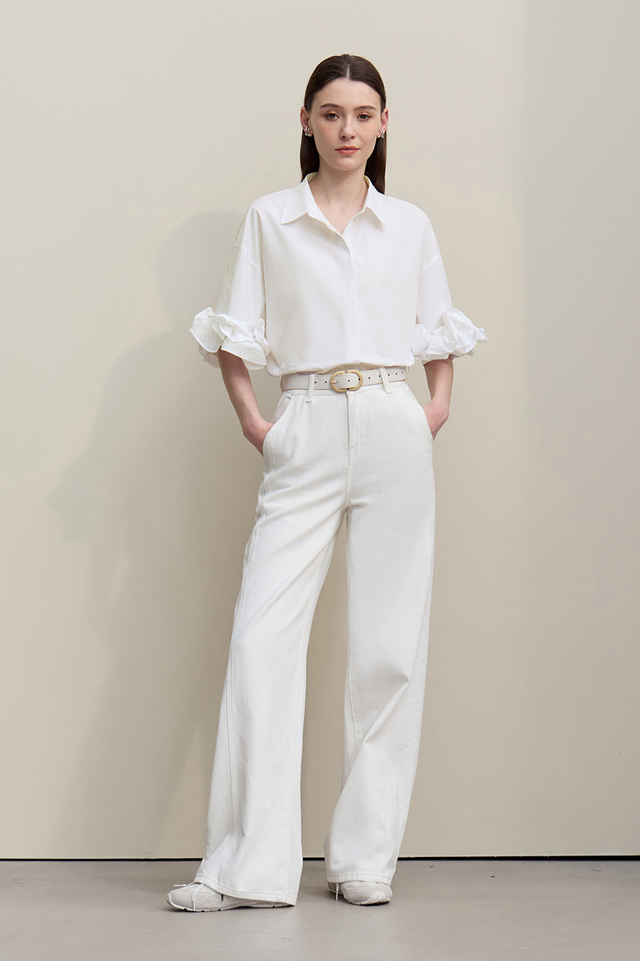 Lapel Twist Pleat Cotton Shirt