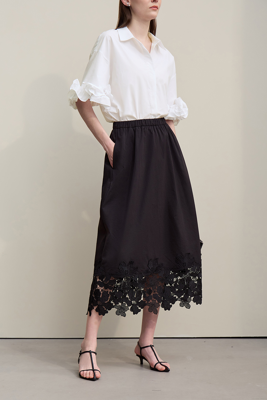 Lapel Twist Pleat Cotton Shirt