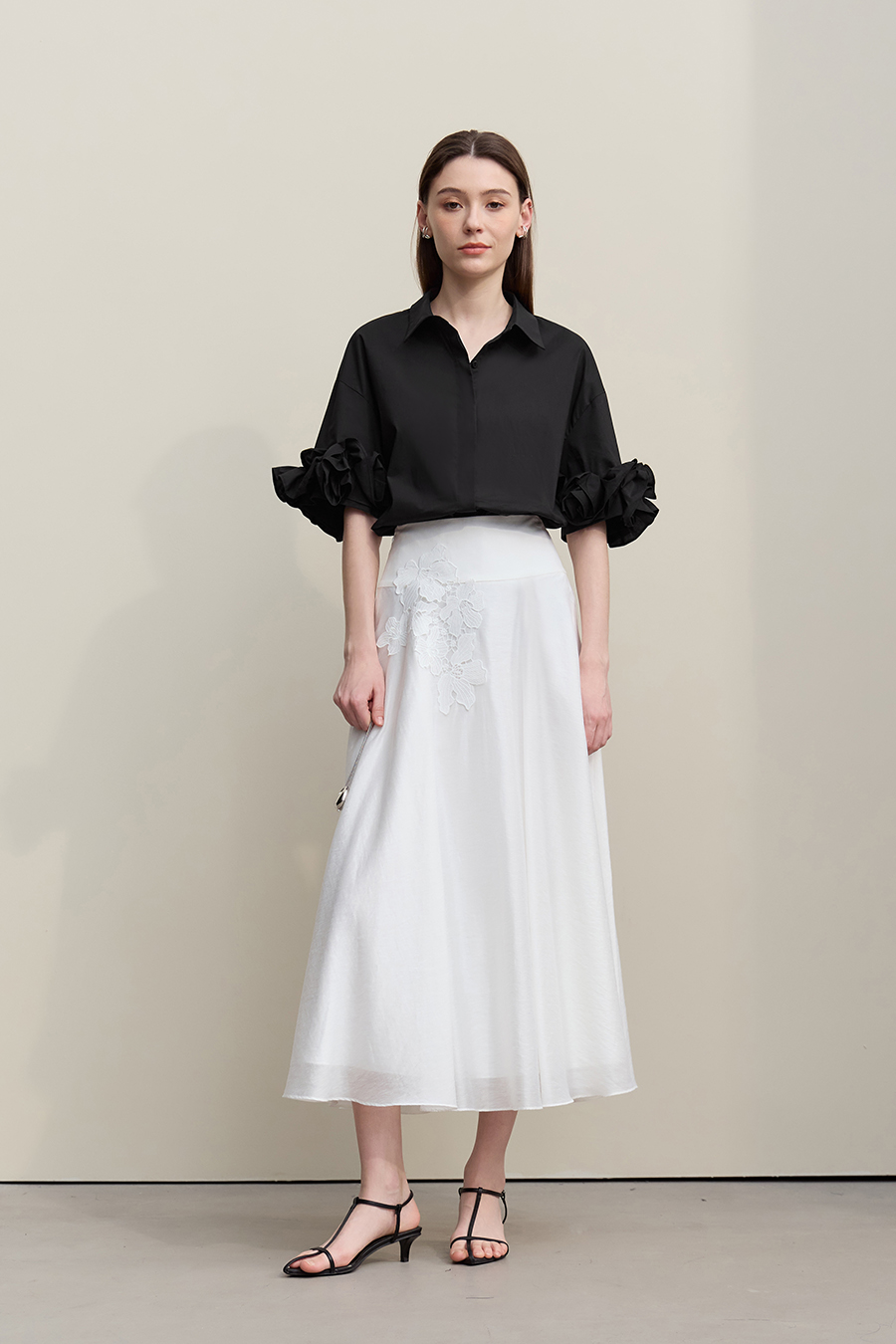 Lapel Twist Pleat Cotton Shirt