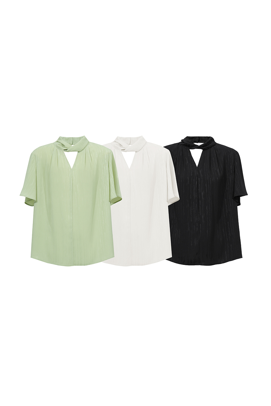 Twisted Neck Jacquard Chiffon Blouse|AMII