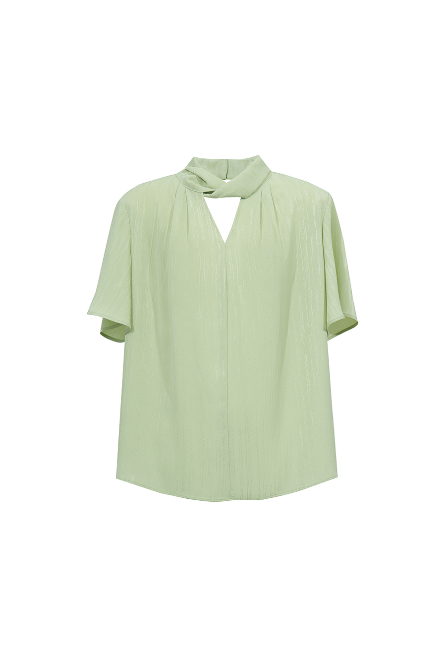 Twisted Neck Jacquard Chiffon Blouse|AMII
