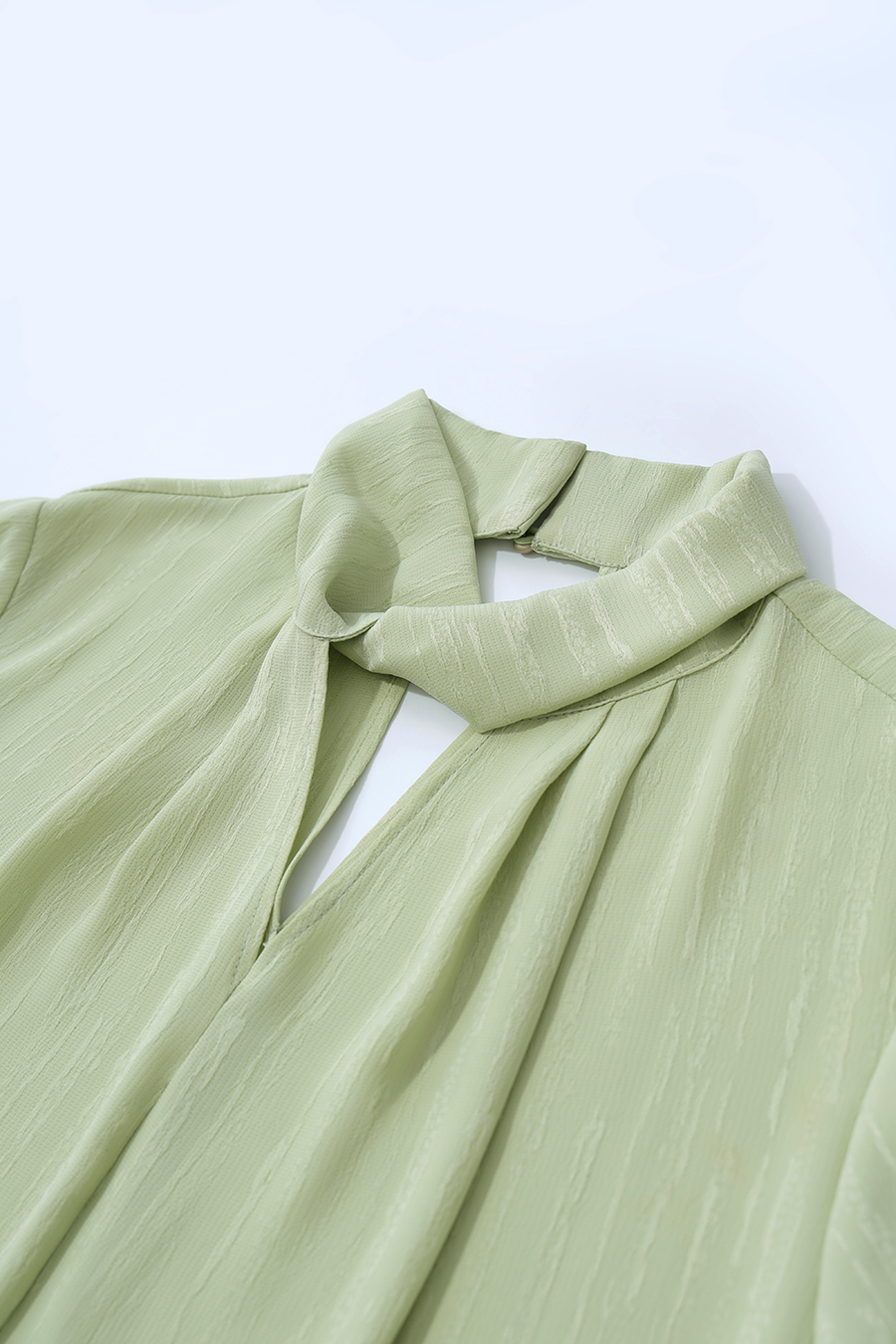 Twisted Neck Jacquard Chiffon Blouse|AMII