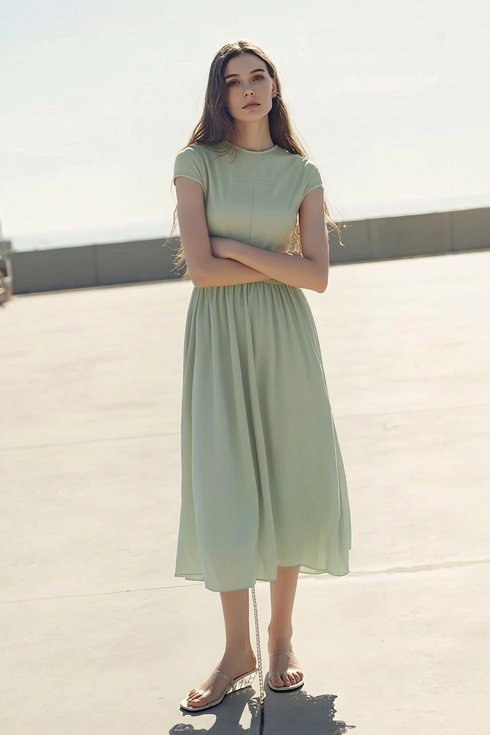 Knitted & Woven Spliced Dress|AMII