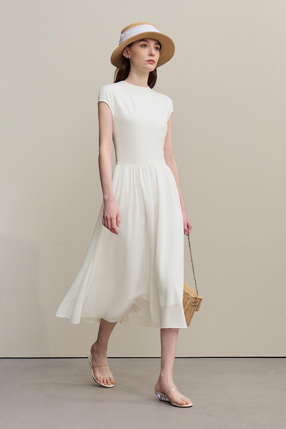 Knitted & Woven Spliced Dress|AMII