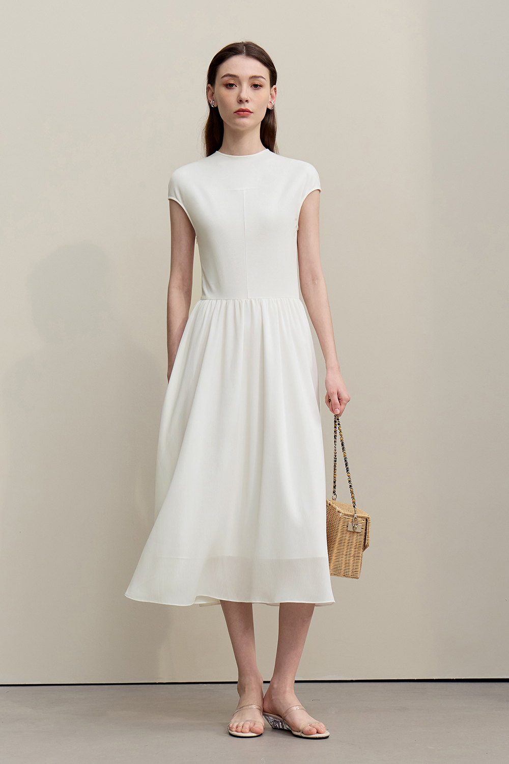Knitted & Woven Spliced Dress|AMII