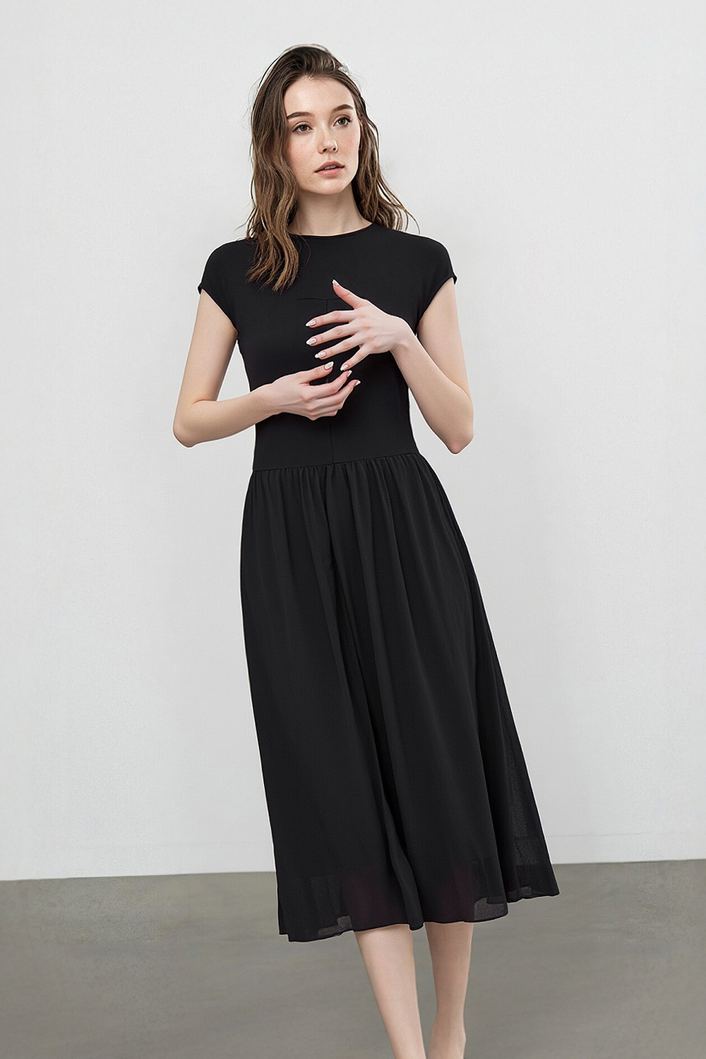 Knitted & Woven Spliced Dress|AMII
