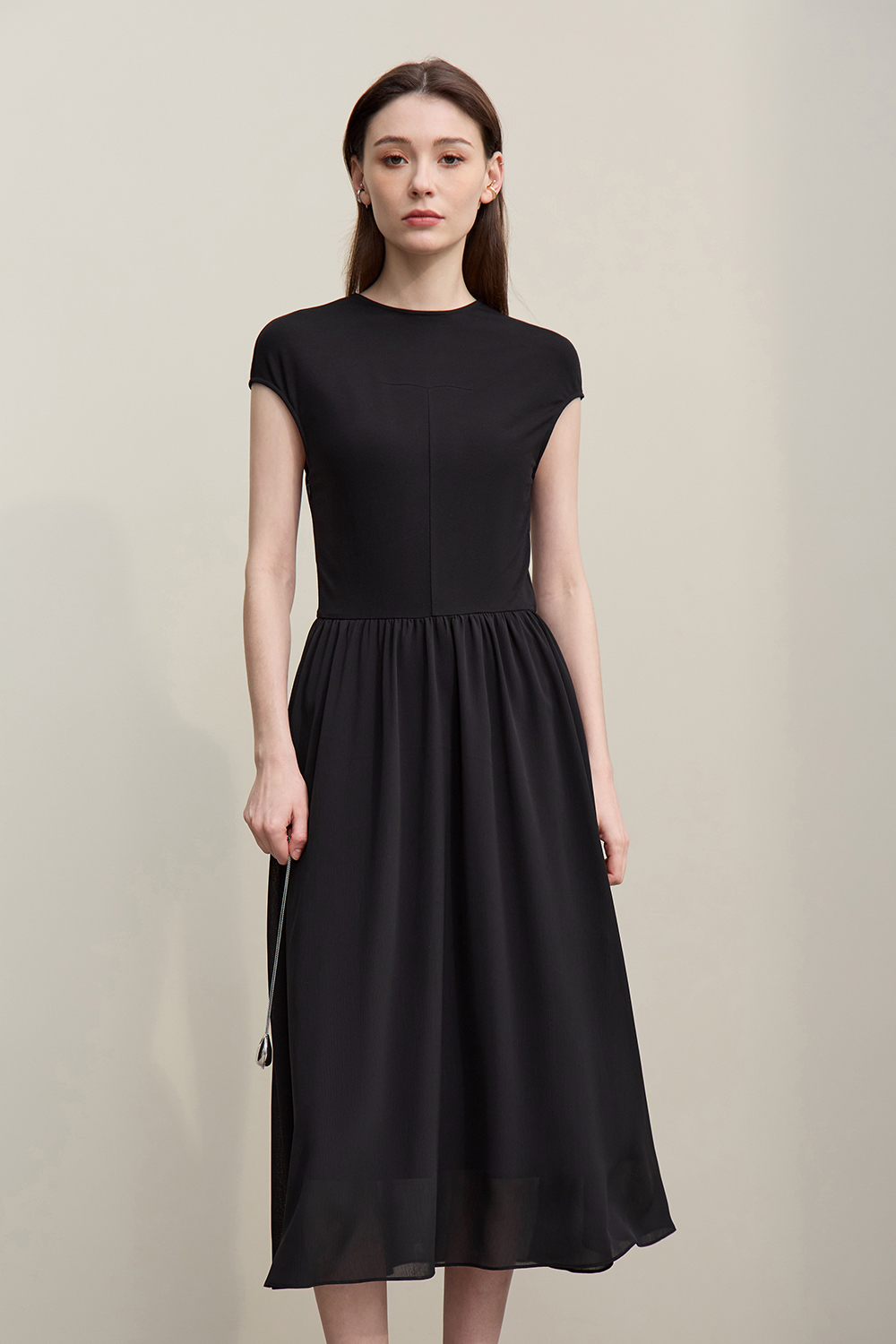 Knitted & Woven Spliced Dress|AMII