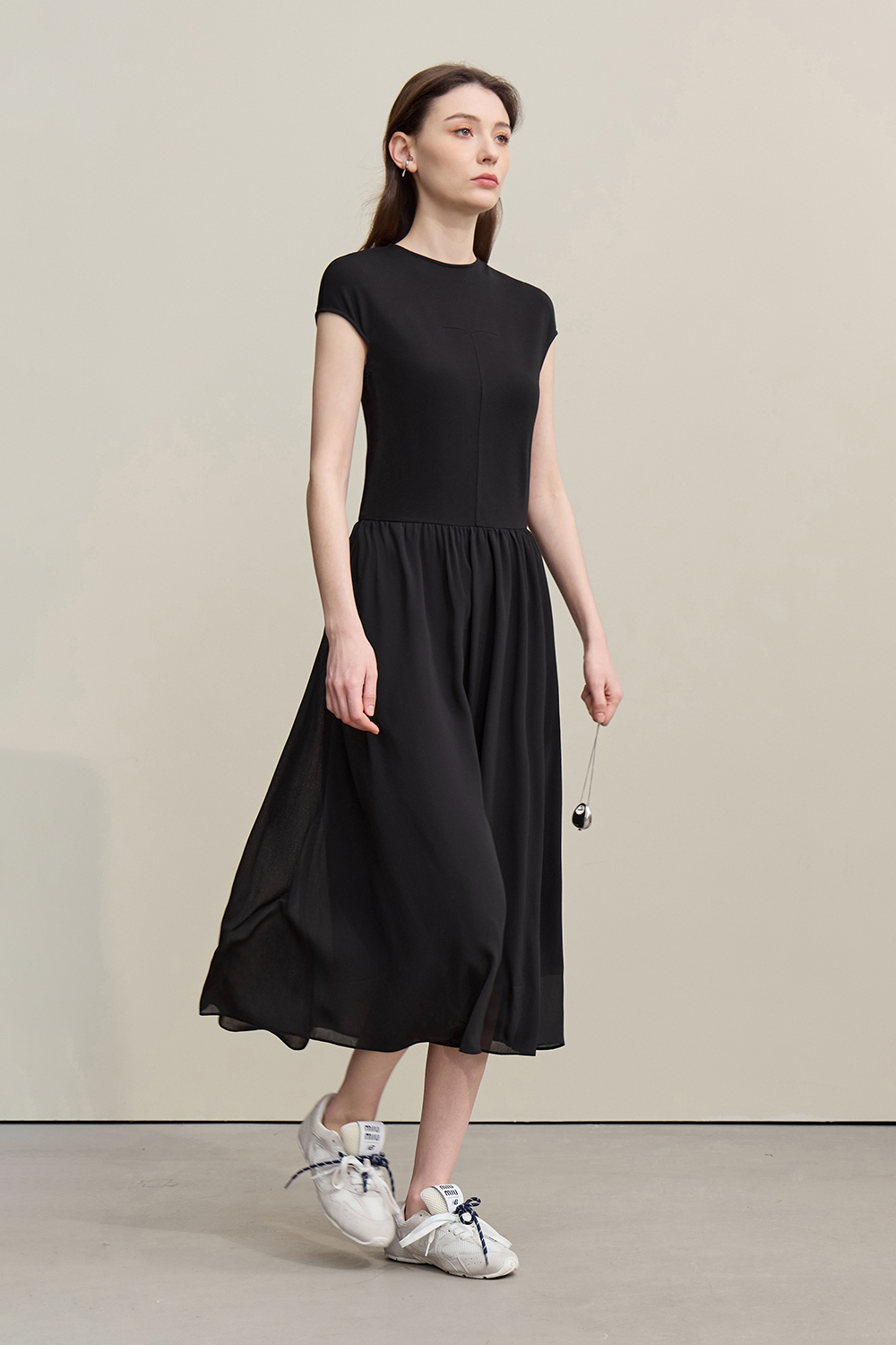Knitted & Woven Spliced Dress|AMII