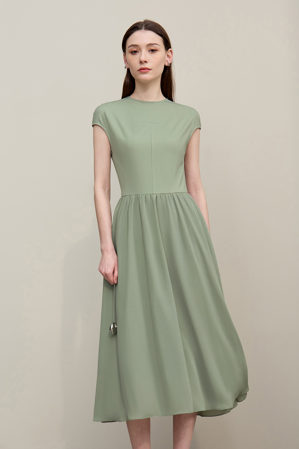 Knitted & Woven Spliced Dress|AMII