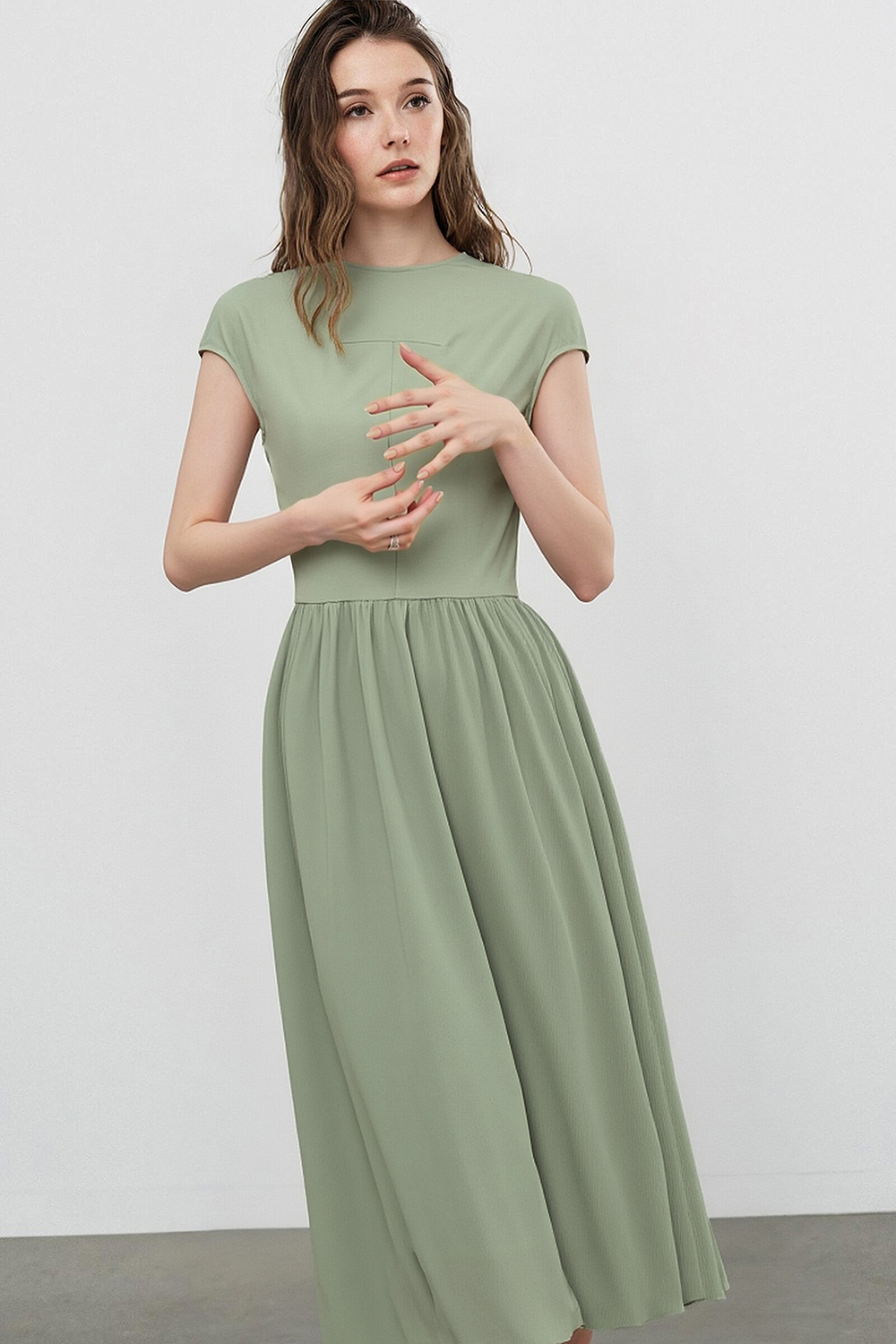 Knitted & Woven Spliced Dress|AMII