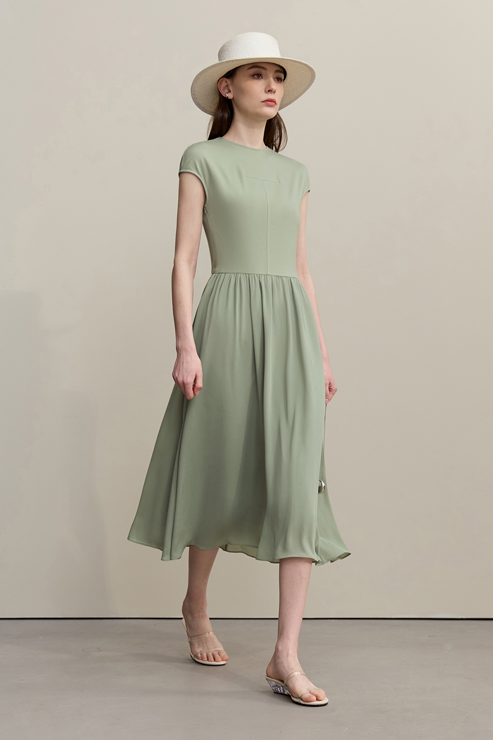 Knitted & Woven Spliced Dress|AMII