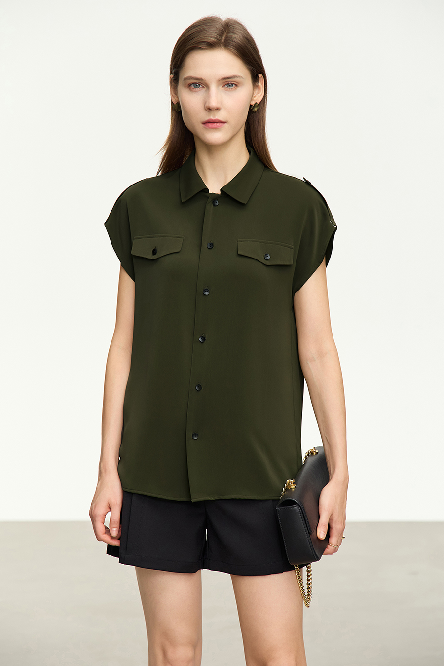Collared Dolman Sleeve Chiffon Blouse|AMII