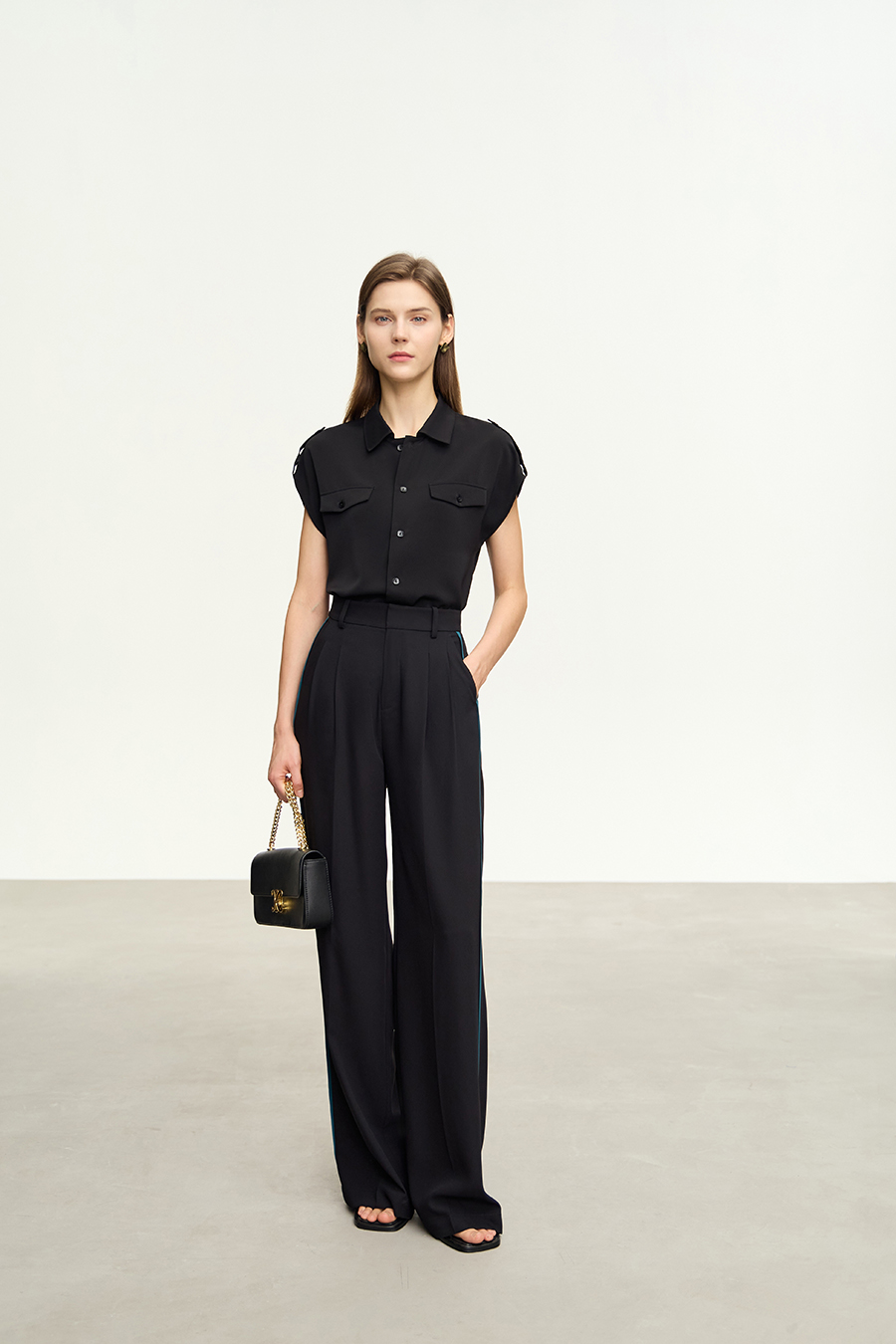Collared Dolman Sleeve Chiffon Blouse|AMII