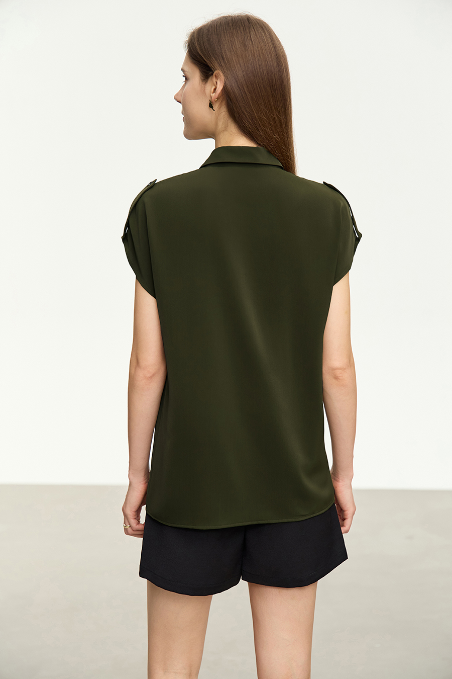 Collared Dolman Sleeve Chiffon Blouse|AMII