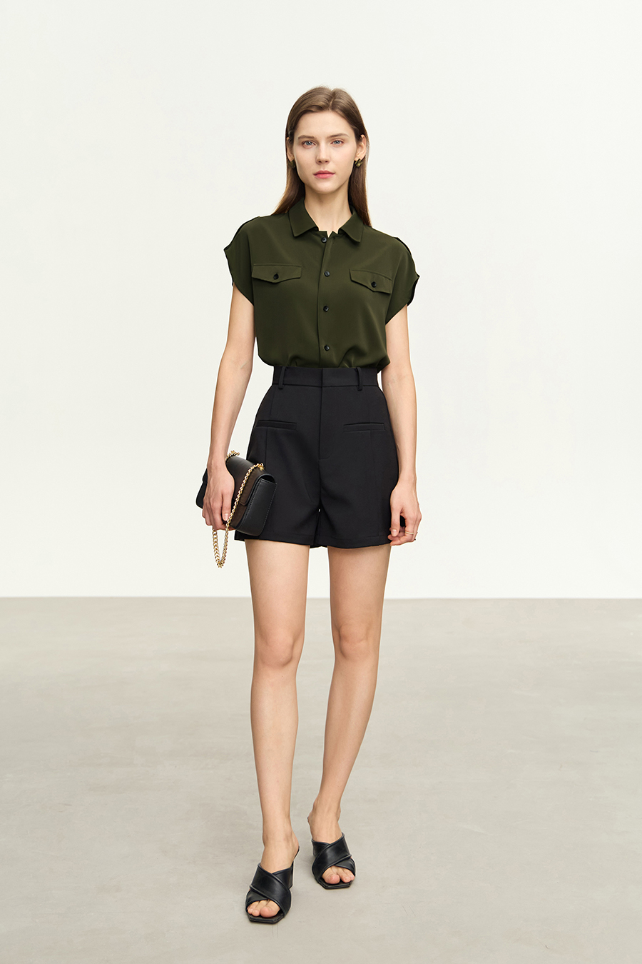 Collared Dolman Sleeve Chiffon Blouse|AMII