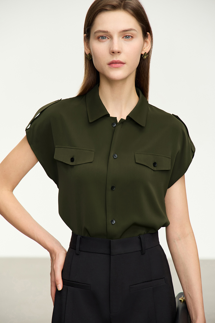 Collared Dolman Sleeve Chiffon Blouse|AMII