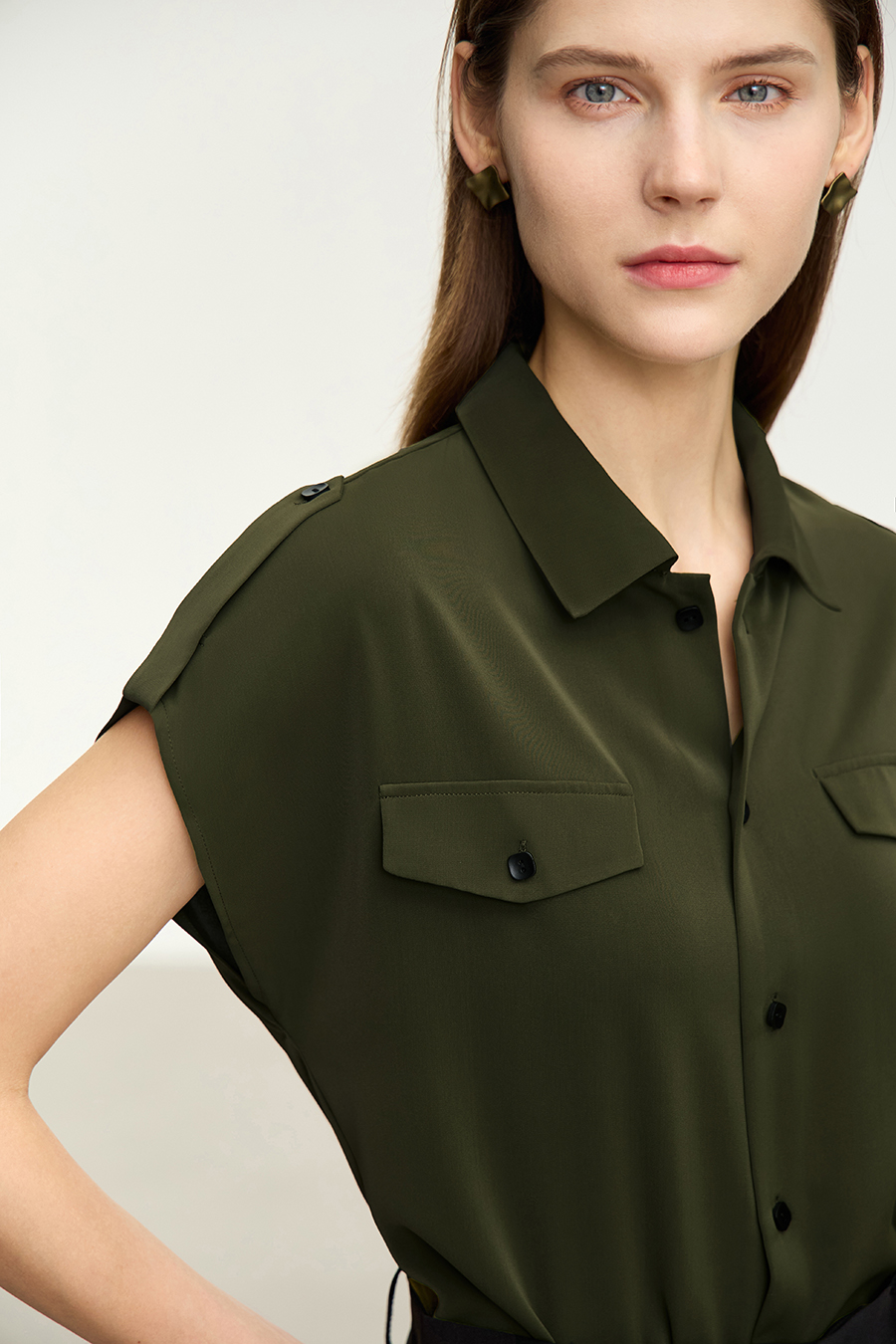 Collared Dolman Sleeve Chiffon Blouse|AMII