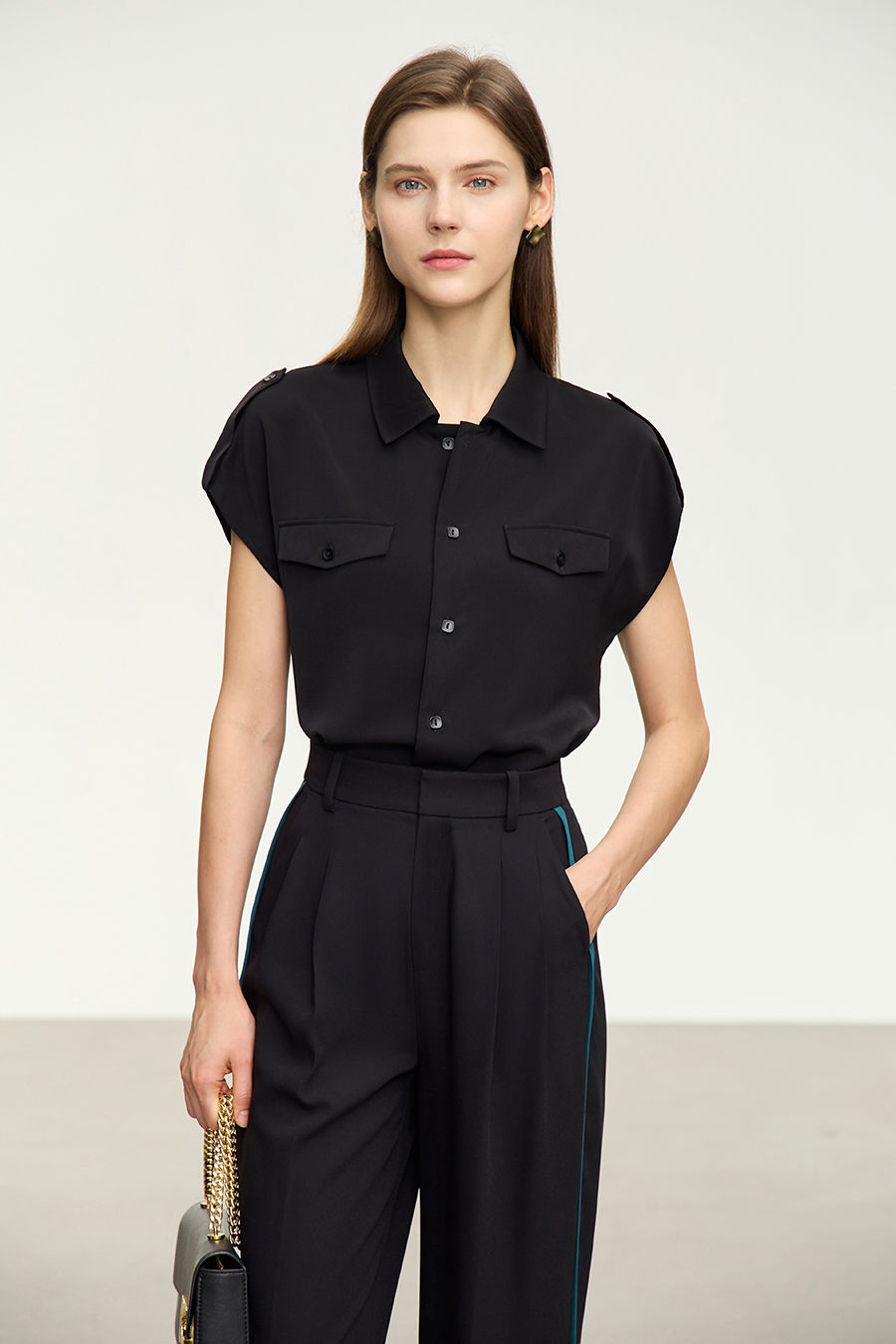 Collared Dolman Sleeve Chiffon Blouse|AMII