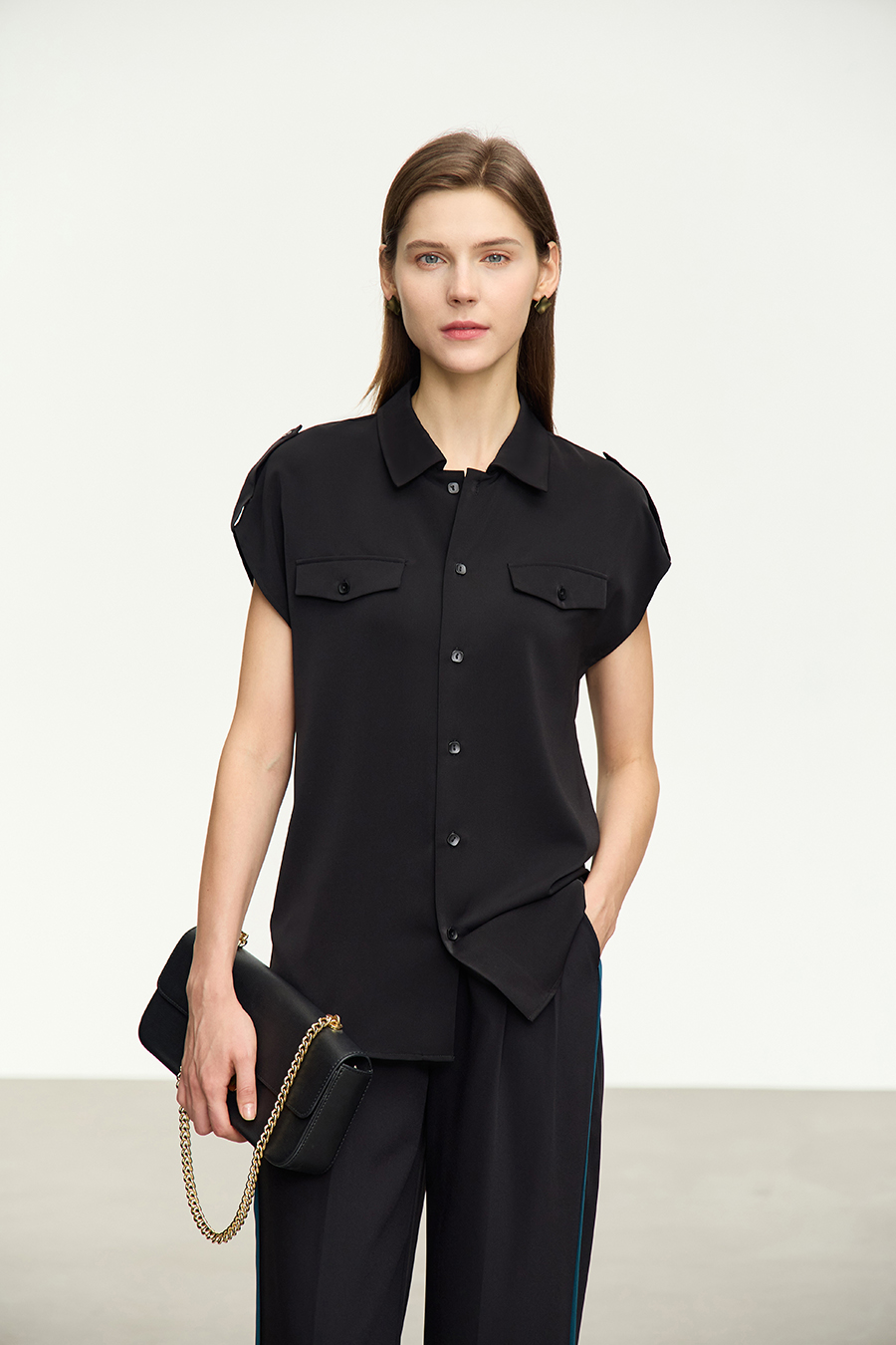 Collared Dolman Sleeve Chiffon Blouse|AMII