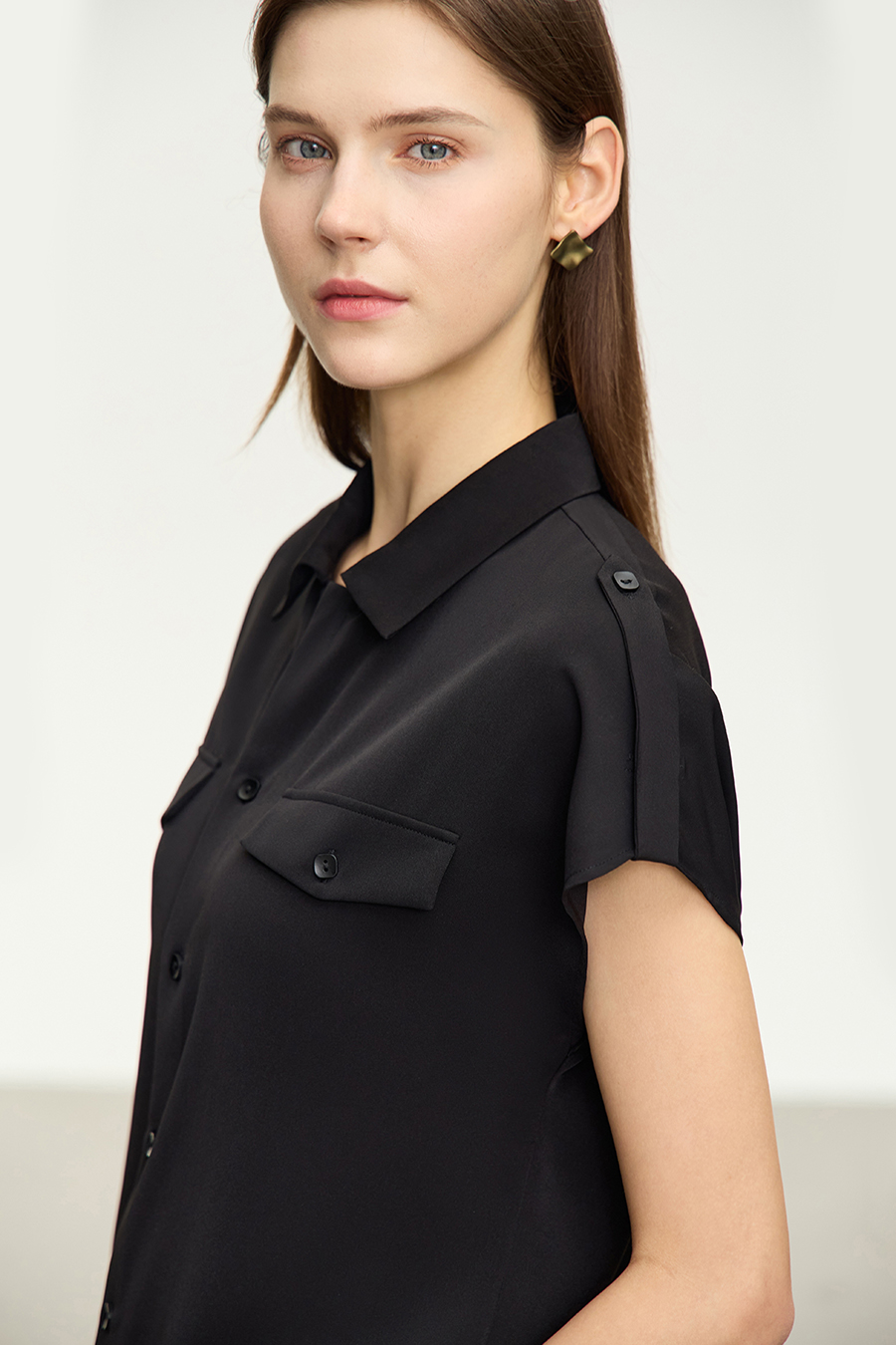Collared Dolman Sleeve Chiffon Blouse|AMII