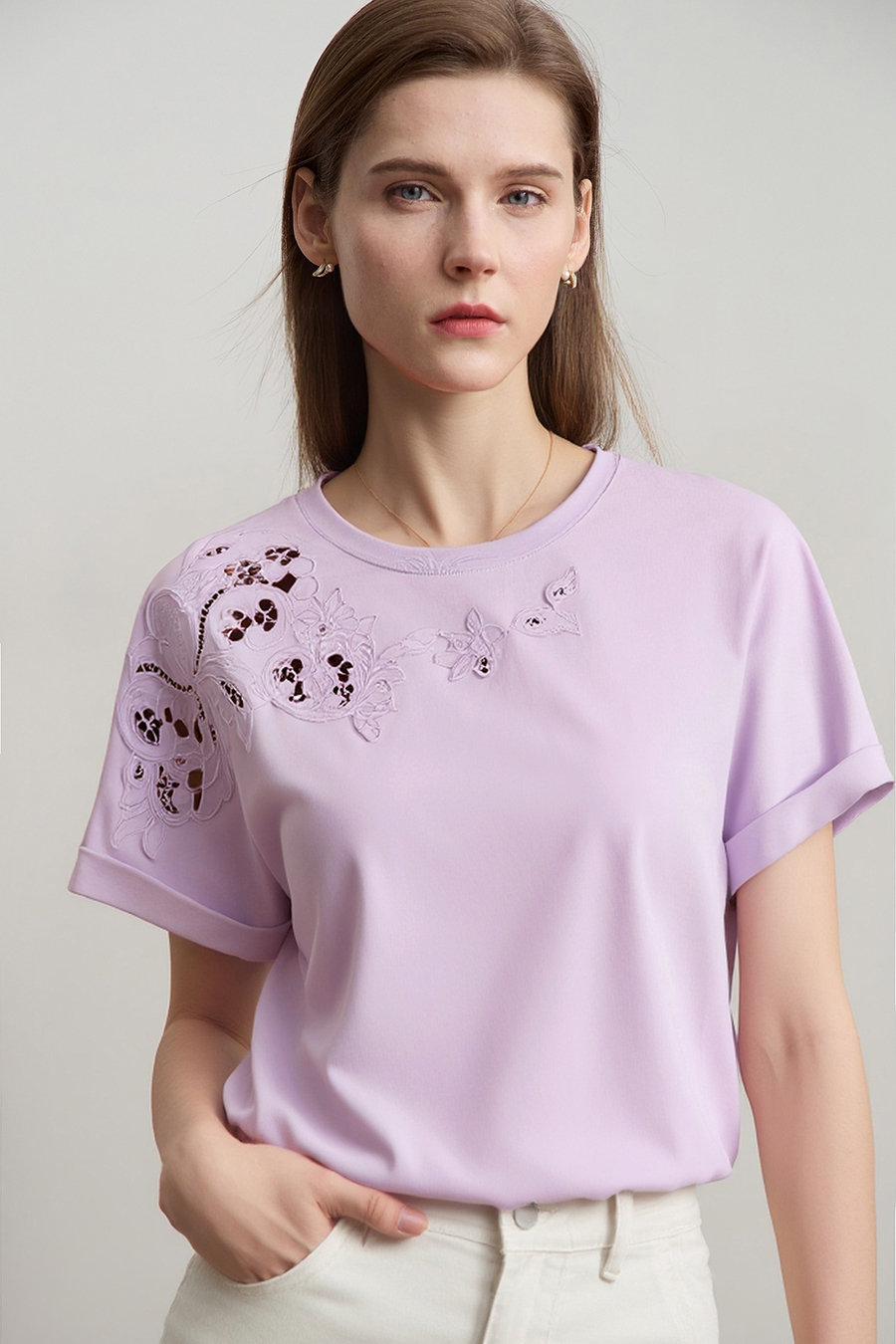 Hollow Embroidered Short-sleeve T-shirt
