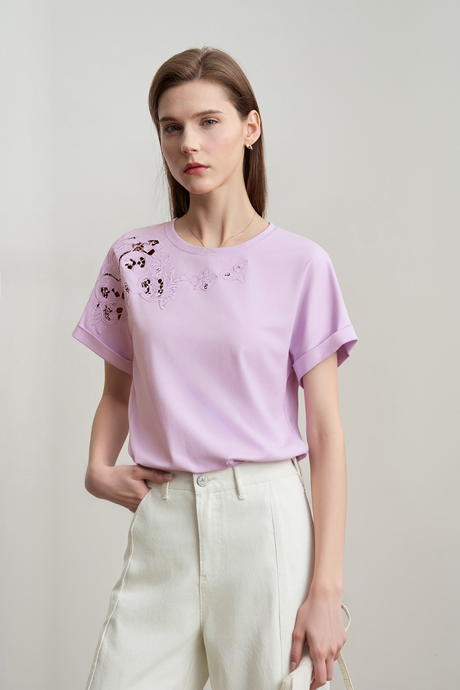 Hollow Embroidered Short-sleeve T-shirt