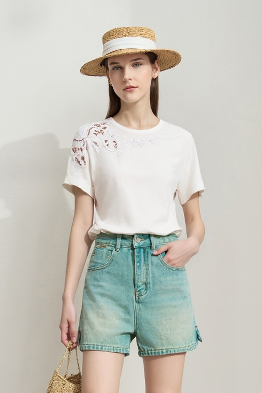 Hollow Embroidered Short-sleeve T-shirt