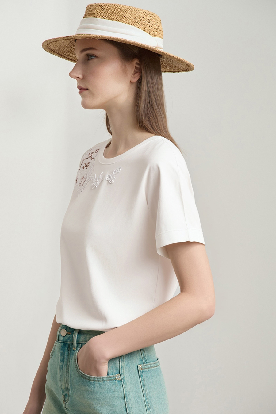 Hollow Embroidered Short-sleeve T-shirt