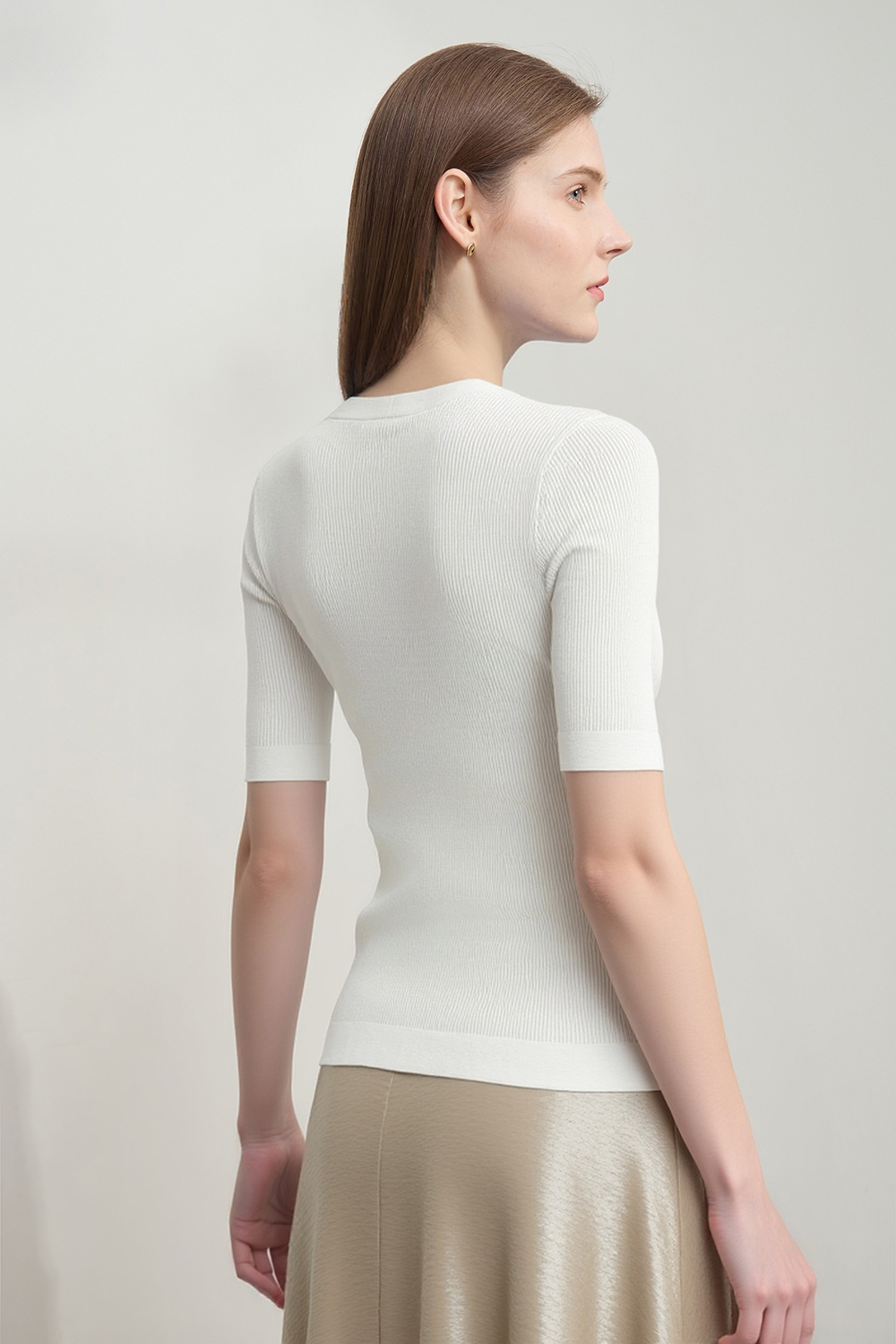 V-neck Half Sleeve Knit Sweater