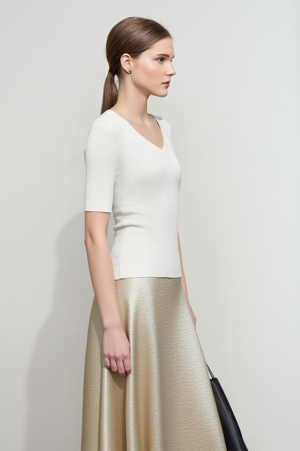 V-neck Half Sleeve Knit Sweater