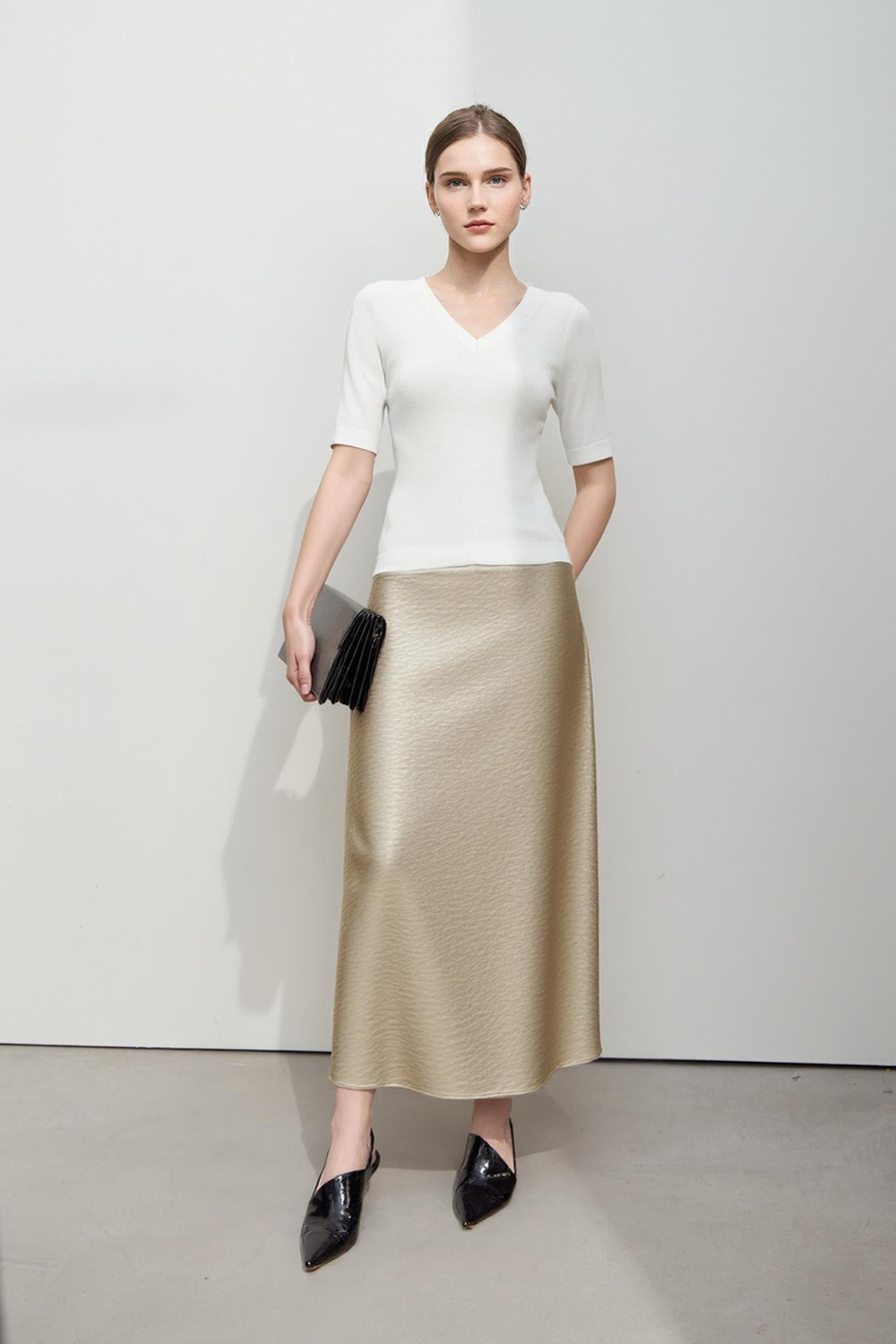 V-neck Half Sleeve Knit Sweater