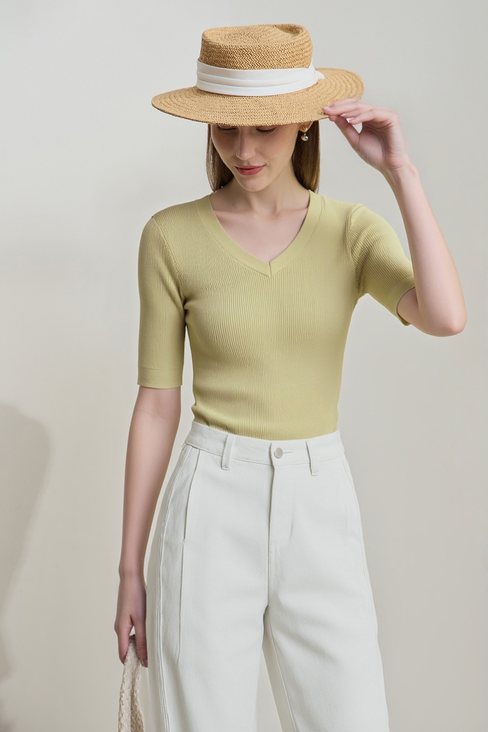 V-neck Half Sleeve Knit Sweater