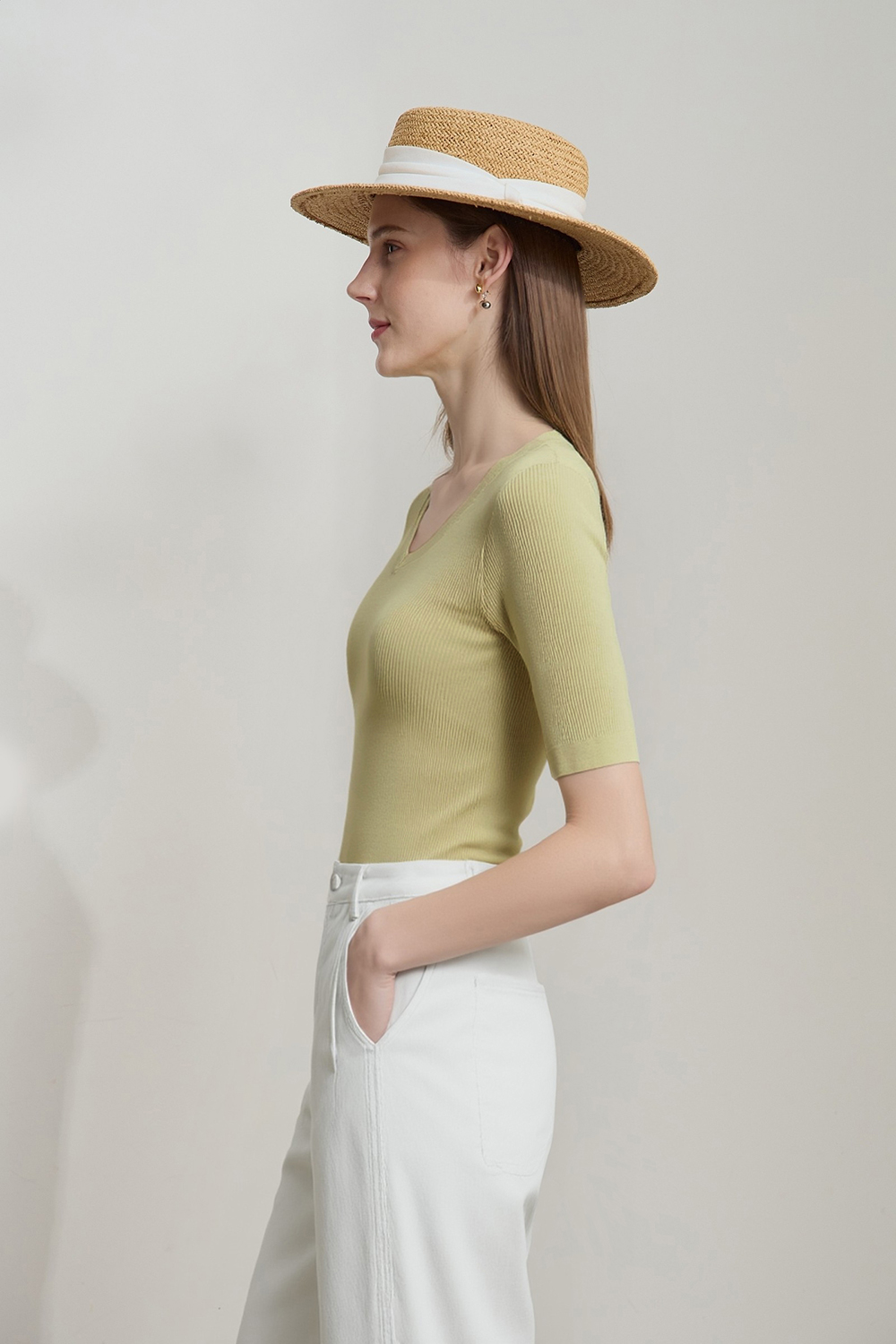 V-neck Half Sleeve Knit Sweater