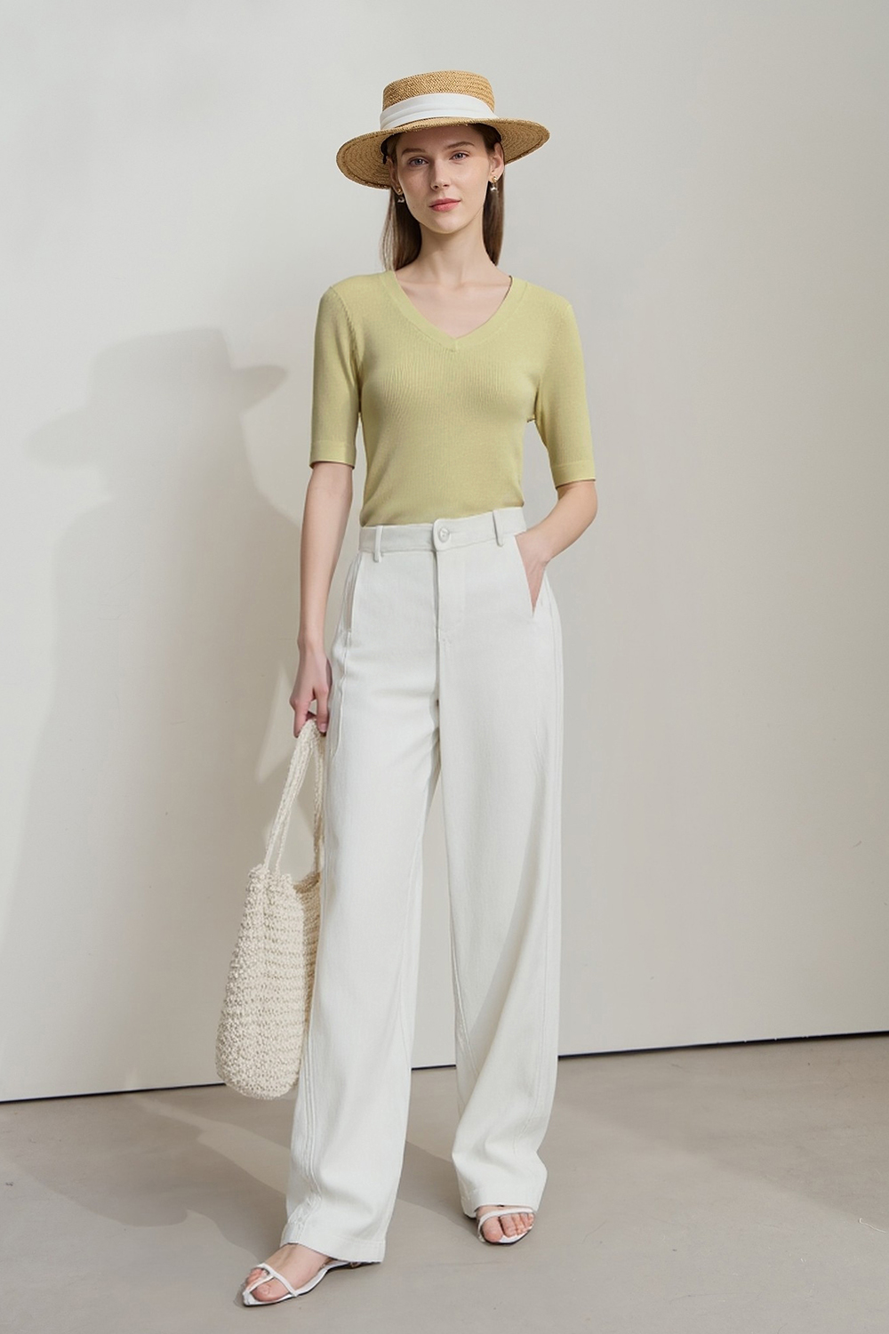 V-neck Half Sleeve Knit Sweater