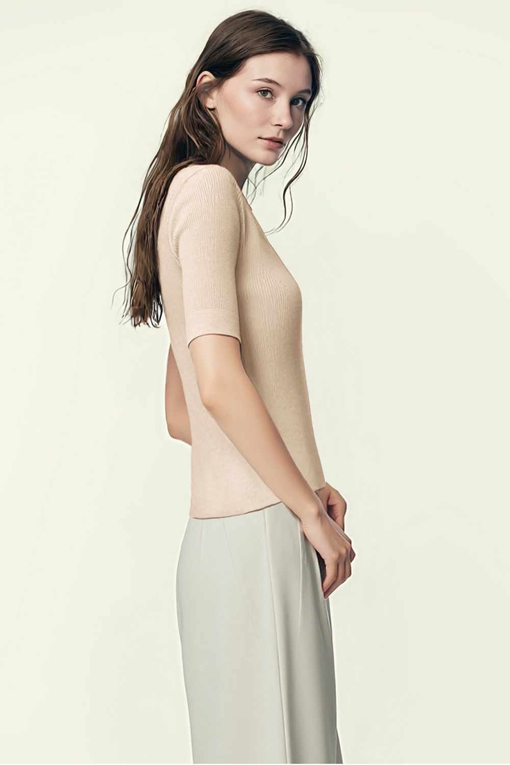 V-neck Half Sleeve Knit Sweater