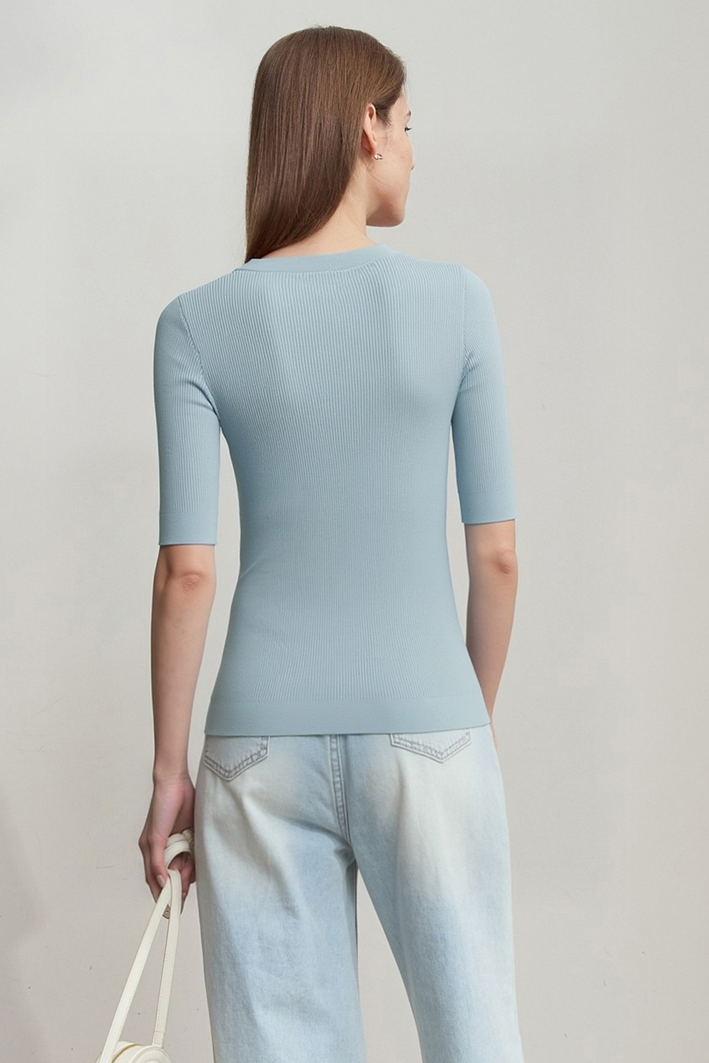 V-neck Half Sleeve Knit Sweater