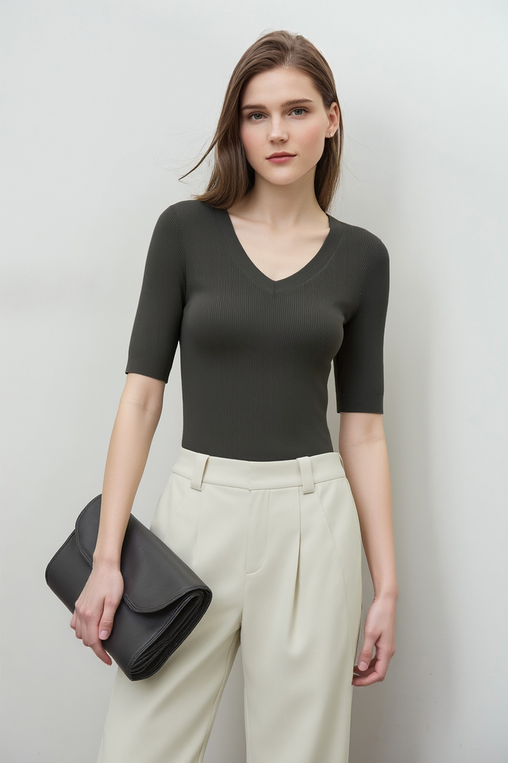 V-neck Half Sleeve Knit Sweater