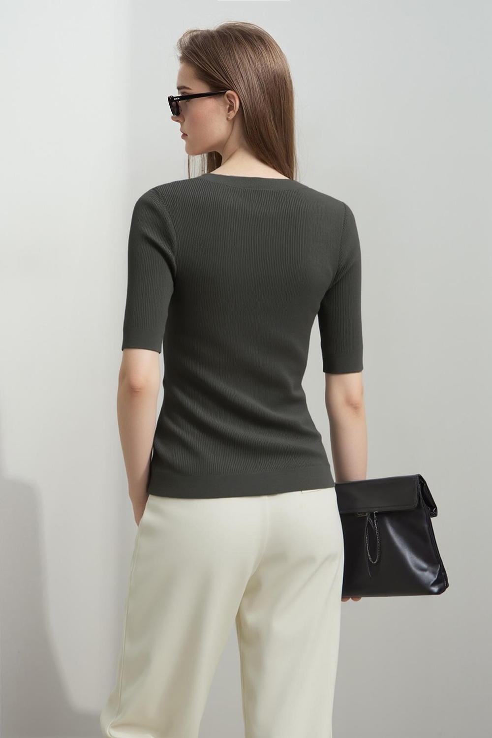 V-neck Half Sleeve Knit Sweater