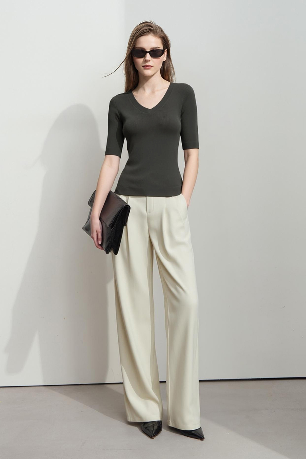 V-neck Half Sleeve Knit Sweater