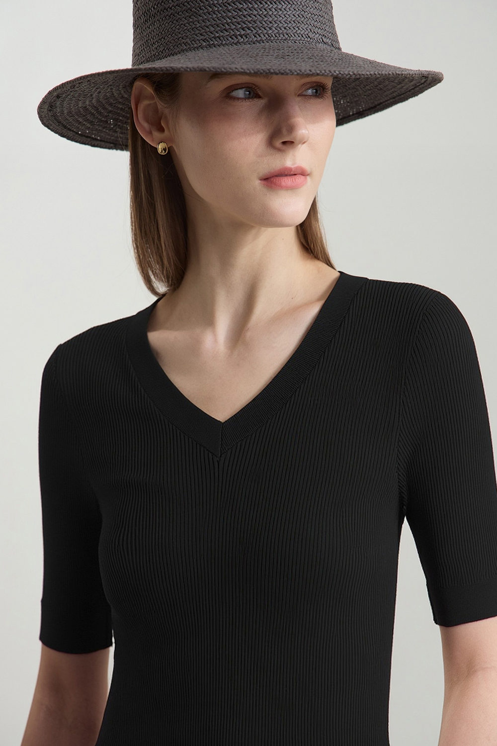 V-neck Half Sleeve Knit Sweater