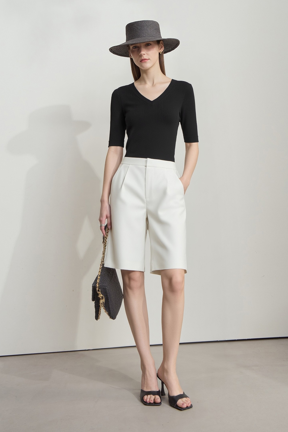 V-neck Half Sleeve Knit Sweater