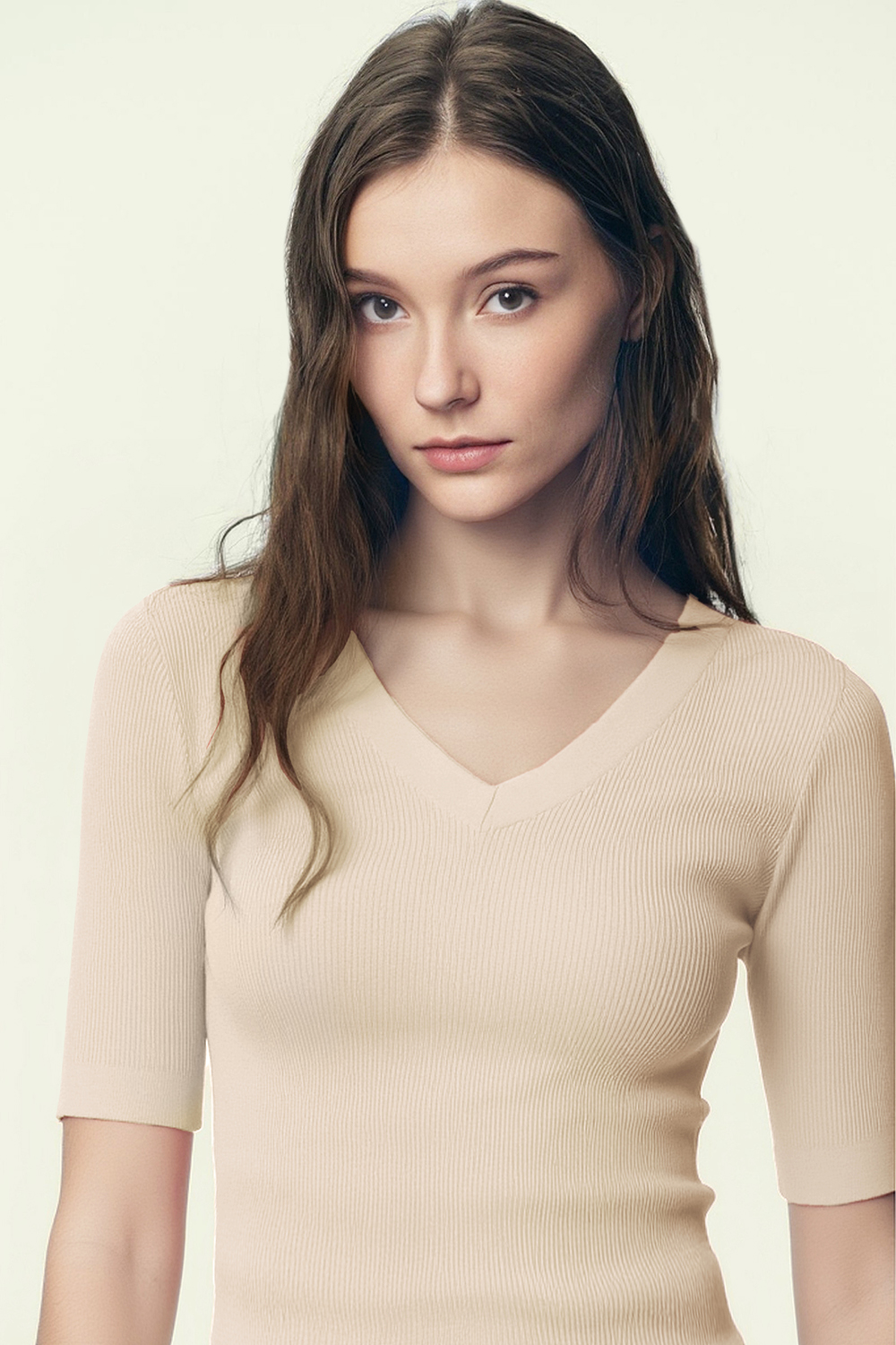 V-neck Half Sleeve Knit Sweater