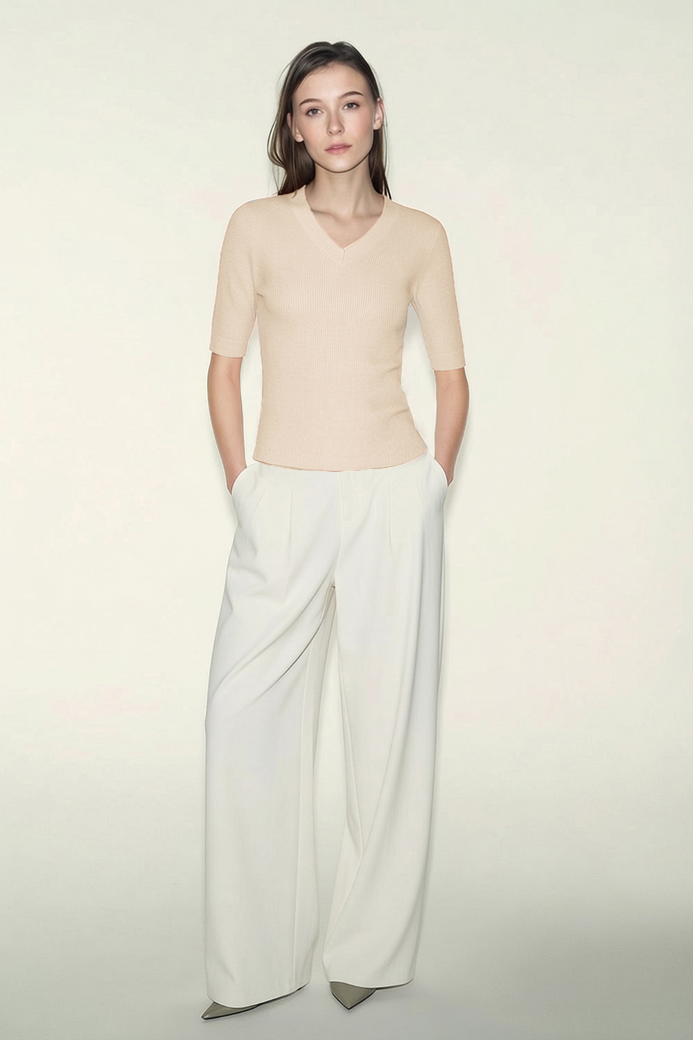 V-neck Half Sleeve Knit Sweater