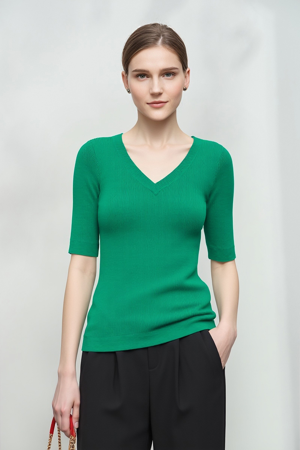 V-neck Half Sleeve Knit Sweater