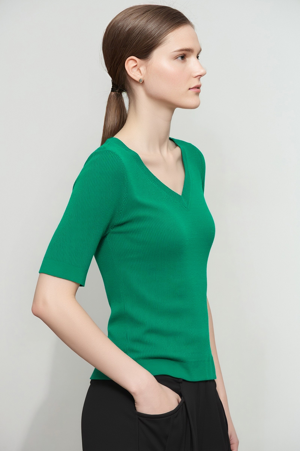 V-neck Half Sleeve Knit Sweater