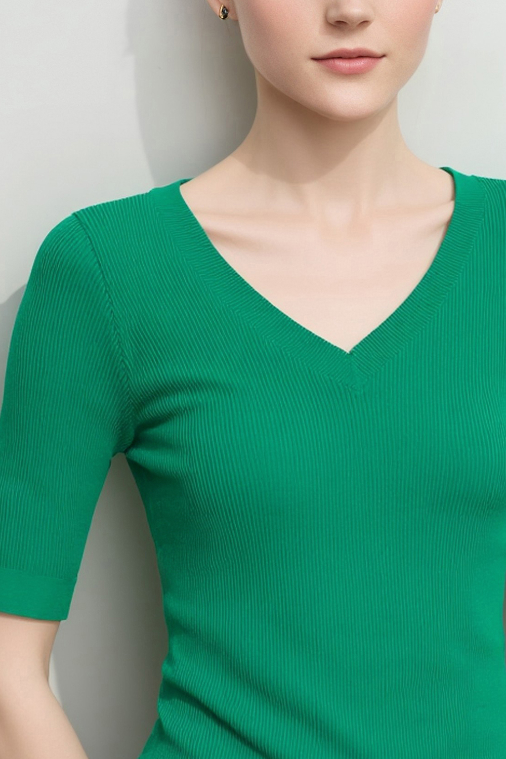 V-neck Half Sleeve Knit Sweater