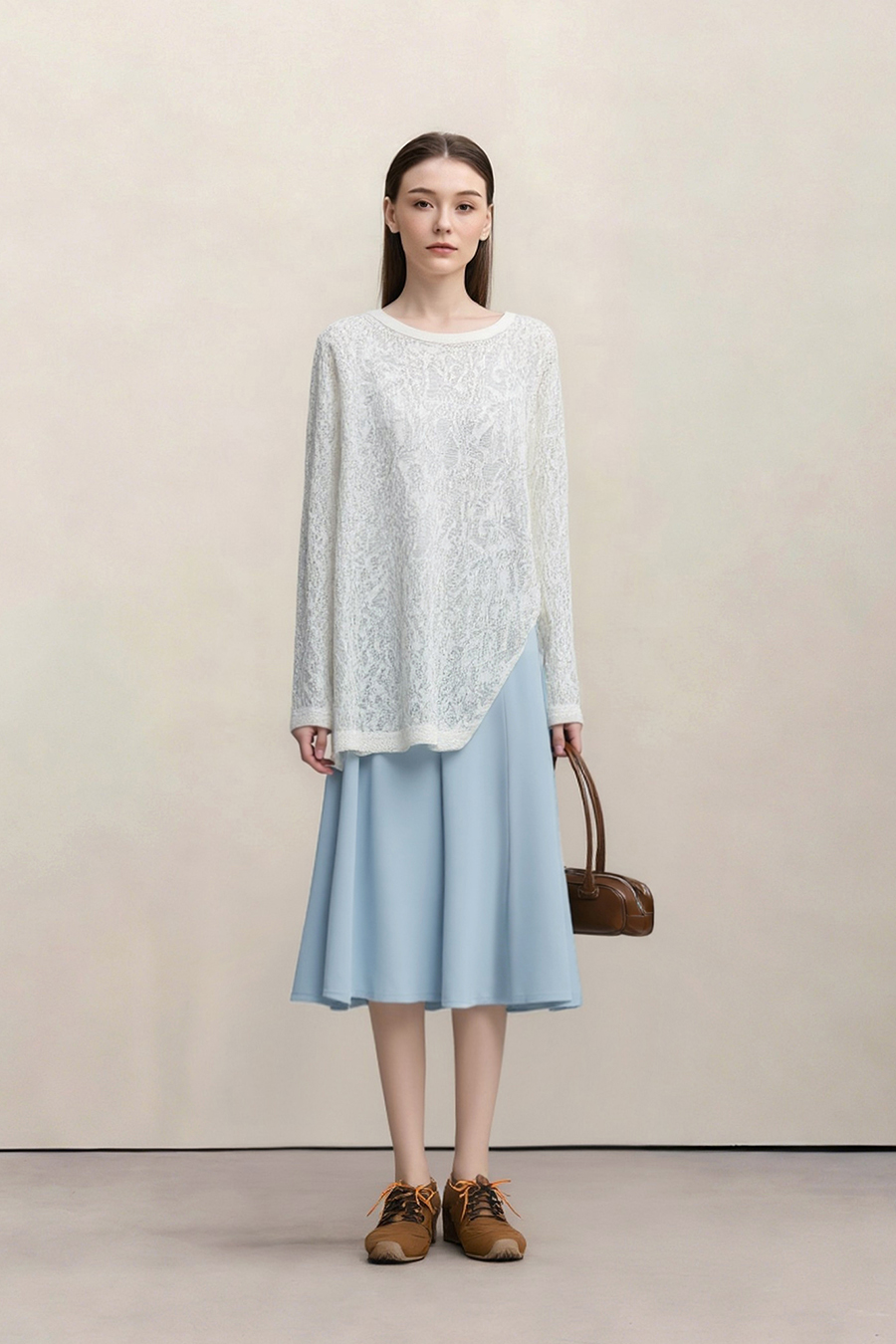 High-waist mermaid hem midi skirt|AMII