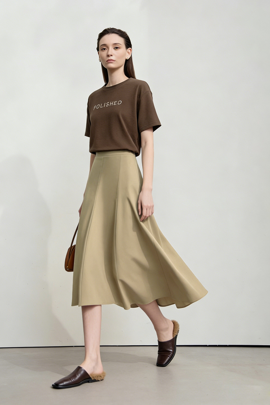 High-waist mermaid hem midi skirt|AMII