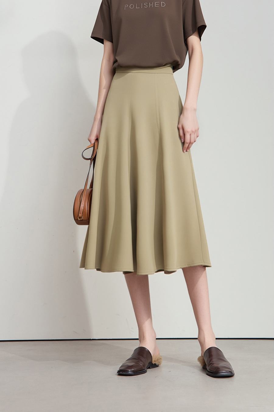 High-waist mermaid hem midi skirt|AMII